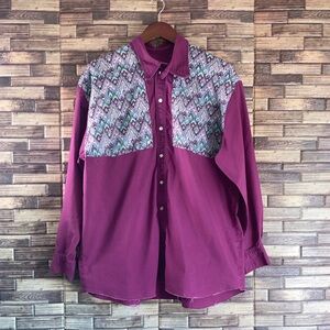 Vintage Unbranded Western Large Plum Pearl Snap Button Down Shirt